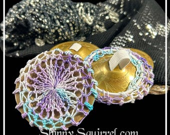 Crocheted Zill Covers:  Finger Cymbal Mufflers (Set of 2) Purple, turquoise and white