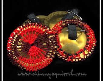 Large Size blood red belly dance zill covers, zill muffler, ziffler, finger cymbal cover