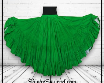 Kelly green-solid color,25,32 yard-4 tiered-cotton-belly dance skirt-gypsy-renaissance-bohemian-steampunk-gothic-circle skirt
