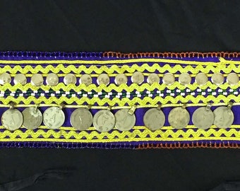 DIY tribal belly dance belt base, blue , metal discs, beading