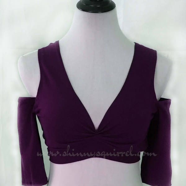 Plum purple cotton belly dance choli top available in full or scoop back for ATS, ITS, salsa,fusion,tribal bellydance