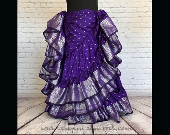 Kaylana GRAPE purple with silver banded bottom 25 yard belly dance skirt/Padma/belly dance/4 tiered/renaissance fair/gypsy/bohemian