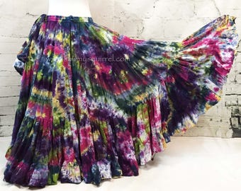 25 or 32 yard cotton 4 tiered, multi colored, tie dyed belly dance skirt, ATS, fusion ,tribal belly dance, bohemian, gypsy