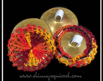 Fire Phoenix, red, orange, yellow belly dance zill covers, zill muffler, ziffler, finger cymbal cover- NORMAL SIZE