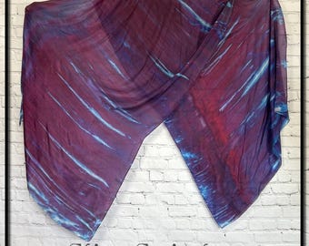 Plum purple and turquoise tiger stripe ice dyed silk belly dance veil and cover up