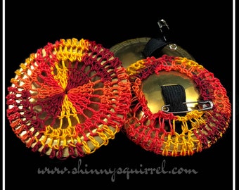 LARGE SIZE-  Fire phoenix, red, orange, yellow cotton Belly dance zill covers, zill muffler, ziffler, finger cymbal cover