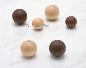 Boutons de tiroir boule en bois massif, poignées de meuble minimalistes en hêtre et noyer