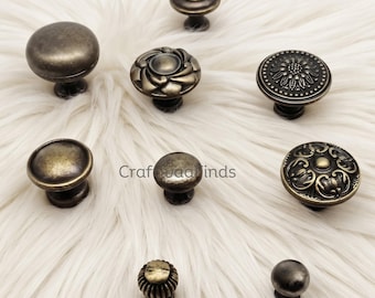 Brass Floral Cabinet Knobs, Aged Zinc Drawer Pulls, Vintage Furniture Hardware