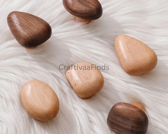 Solid Wood Nordic Drawer Knobs, Beech Walnut Handles, Minimalist Furniture Pulls