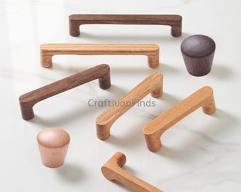 Beech Walnut Wooden Drawer Pulls, Round Cabinet Knobs, Furniture Handles
