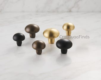 Solid Brass Cabinet Knobs, Vintage Drawer Pulls, Mushroom Round Handles, Furniture Hardware