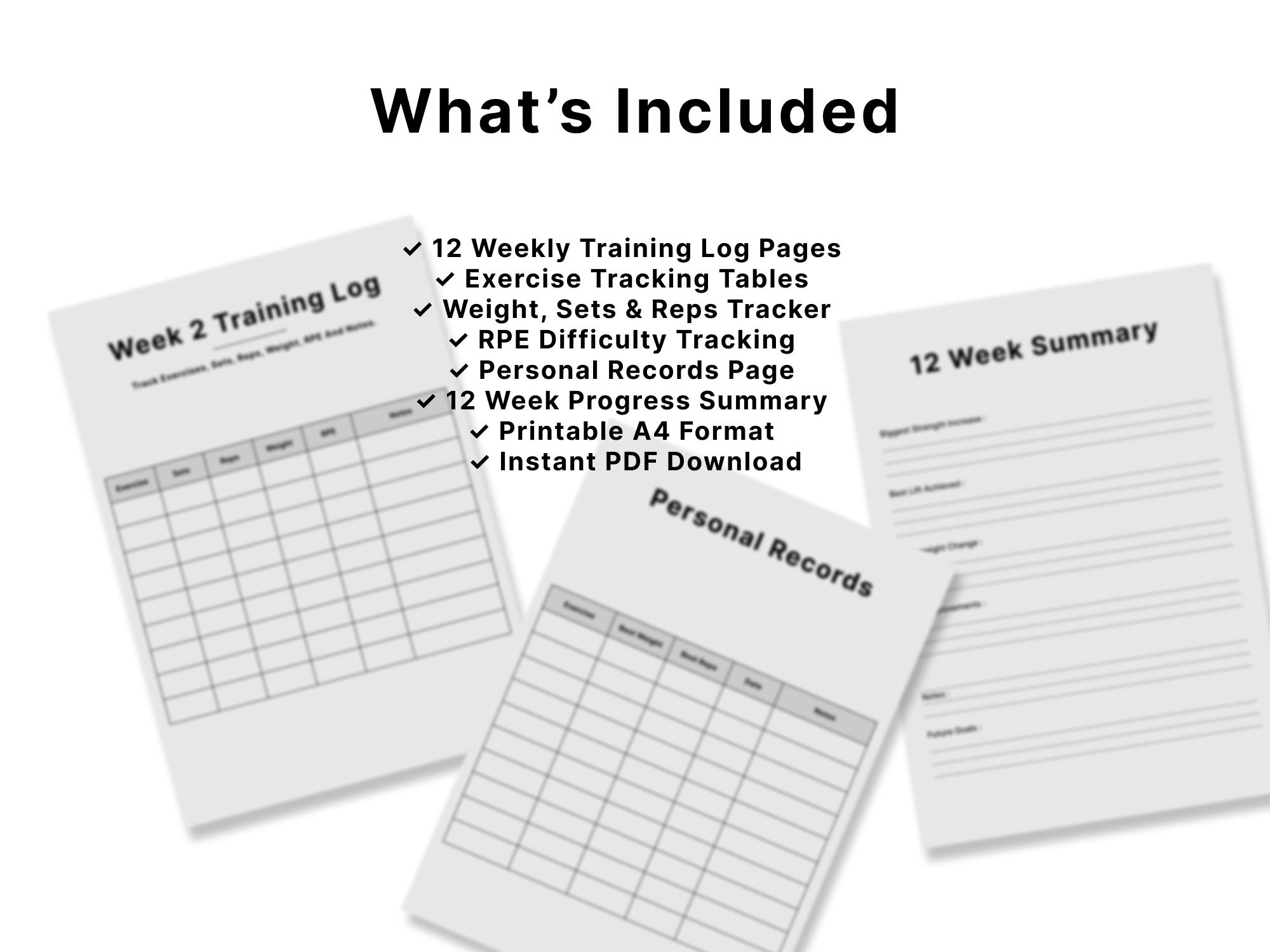 12 Week Strength Training Log Printable PDF, Gym Workout Tracker ...