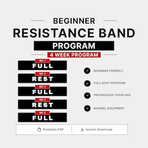 Beginner Resistance Band Workout Program PDF | 4 Week Home Workout Plan | Full Body Training Guide | Printable Fitness Planner