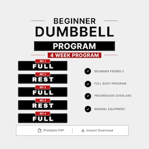 Beginner Dumbbell Workout Program PDF | 4 Week Dumbbell Training Plan | Full Body Strength Program | Gym Printable Workout