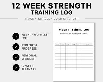 12 weken krachttrainingslogboek (pdf), trainingslogboek, gewichtheftracker, fitnessplanner voor de sportschool, printbaar fitnessdagboek