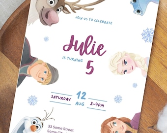 Snow Queen Birthday Invitation Template | Editable Canva | Printable Girl Party Invite 5x7