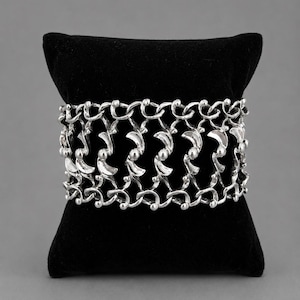 Sarah Coventry Silver Tone Wide Statement Bracelet, Chunky Openwork Links, 1970s-1980s Costume Jewelry