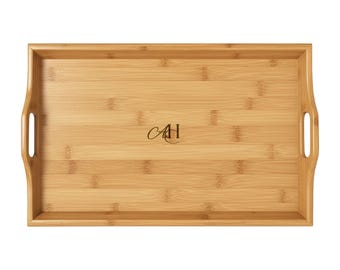 Monogram Initial Engraving Bamboo Serving Tray | Personalized Wood Tray