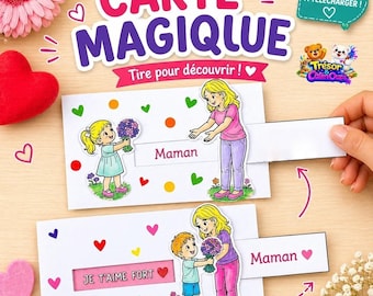 Carte fête des mères à imprimer – Carte coulissante enfant – Activité enfant PDF – Cadeau maman à personnaliser – Bricolage maternelle