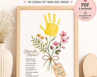 Fleur empreinte de main – Fête des Mères – Activité enfant 2-5 ans – PDF à imprimer – Cadeau DIY Maman