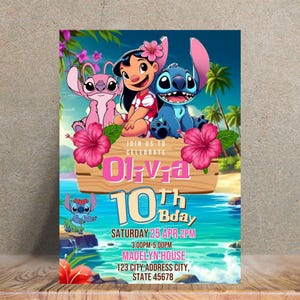 Stitch and Angel Birthday Invitation Editable Template, Kids Lilo & Stitch Party Invite, Printable 5x7 Digital Birthday Canva Evite