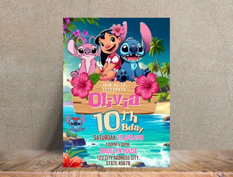 Stitch and Angel Birthday Invitation Editable Template, Kids Lilo & Stitch Party Invite, Printable 5x7 Digital Birthday Canva Evite