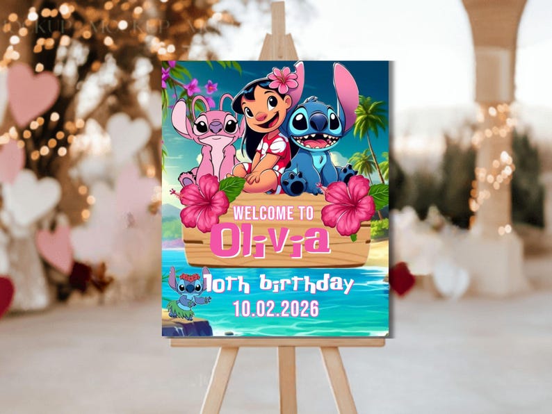 Stitch Welcome Spring Stitch Birthday Welcome Sign, Printable Lilo and Stitch Poster, Kids ...
