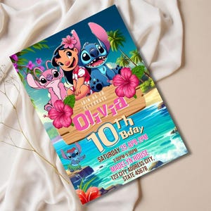 Stitch and Angel Birthday Invitation Editable Template, Kids Lilo & Stitch Party Invite, Printable 5x7 Digital Birthday Canva Evite