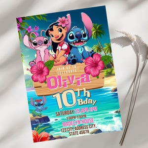 Stitch and Angel Birthday Invitation Editable Template, Kids Lilo & Stitch Party Invite, Printable 5x7 Digital Birthday Canva Evite