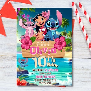 Stitch and Angel Birthday Invitation Editable Template, Kids Lilo & Stitch Party Invite, Printable 5x7 Digital Birthday Canva Evite