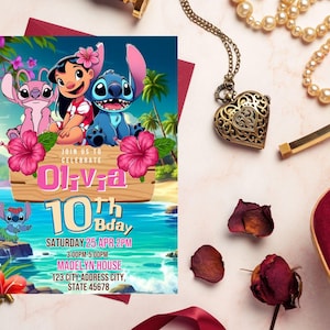 Stitch and Angel Birthday Invitation Editable Template, Kids Lilo & Stitch Party Invite, Printable 5x7 Digital Birthday Canva Evite