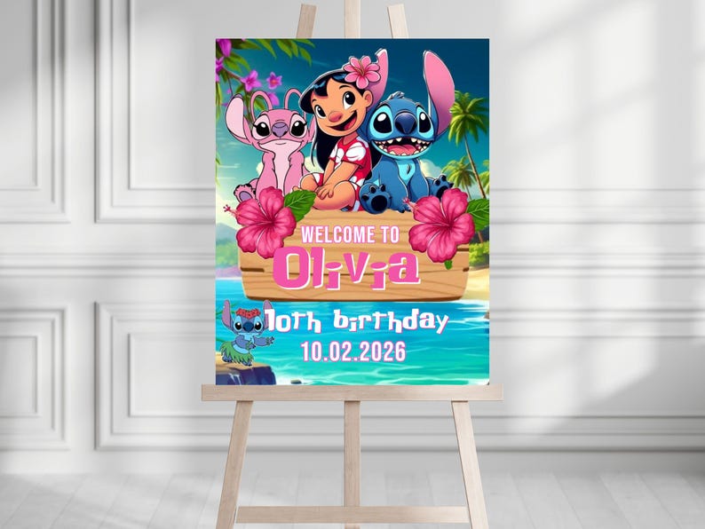 Stitch Welcome Spring Stitch Birthday Welcome Sign, Printable Lilo and Stitch Poster, Kids ...