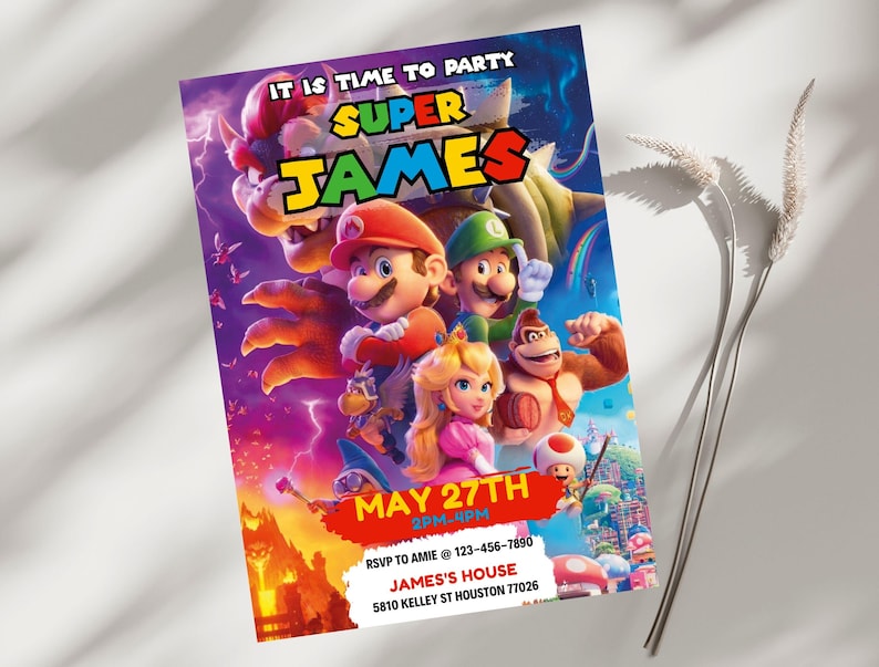 Editable Super Mario Galaxy Movie Ticket Birthday Party Invitation, Super Mario Movie 2026 Ticket Invitation, Printable Mario Movie Party