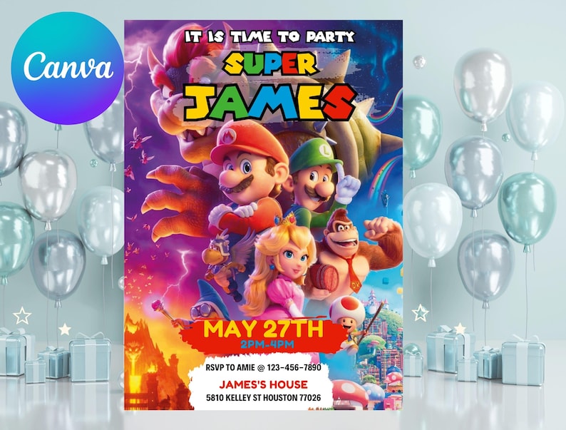 Editable Super Mario Galaxy Movie Ticket Birthday Party Invitation, Super Mario Movie 2026 Ticket Invitation, Printable Mario Movie Party
