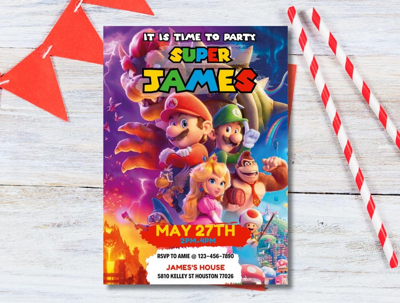 Editable Super Mario Galaxy Movie Ticket Birthday Party Invitation, Super Mario Movie 2026 Ticket Invitation, Printable Mario Movie Party