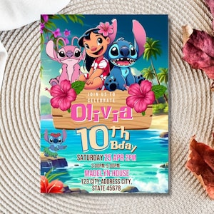 Stitch and Angel Birthday Invitation Editable Template, Kids Lilo & Stitch Party Invite, Printable 5x7 Digital Birthday Canva Evite