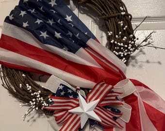 Patriotic swag 18 in grapevine wreath