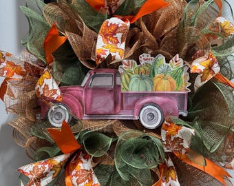 Rode vrachtwagen herfstkrans