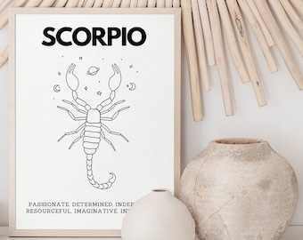 SCORPIO Zodiac Sign Print / DIGITAL DOWNLOAD / Astrological Sign / Scorpio Traits & Characteristics / Printable Artwork