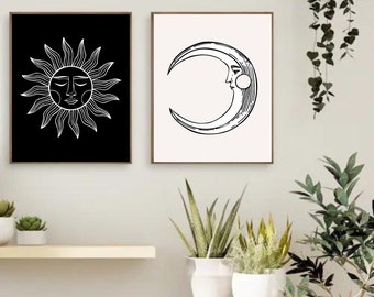 Sun & Moon DIGITAL DOWNLOAD PRINTS / Yin and Yang / Two Prints / Wall Decor for home, office, etc.