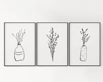 Minimal BW Plants Wall Art / DIGITAL DOWNLOAD / Black and White Botanicals / Printable Artwork