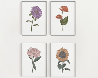 Garden Flowers Wall Art / DIGITAL DOWNLOAD / Aster, Laceleaf, Sunflower / Printable Artwork for Kitchen, Living Room, Bathroom, Office, etc.