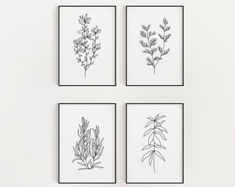 Black And White Botanical Wall Art / DIGITAL DOWNLOAD / Plant Art / Printable Artwork / Four Prints