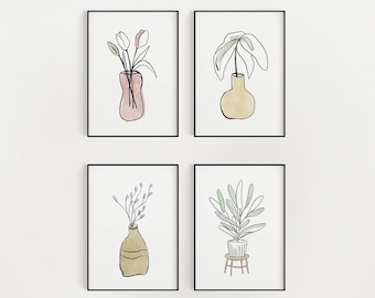 Colorful Charming Plants Wall Art / DIGITAL DOWNLOAD / Botanical Art / Printable Artwork / Four Prints