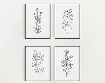 BW Botanical Wall Art / DIGITAL DOWNLOAD / Plant Art / Printable Artwork / Four Prints