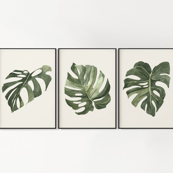 Palms Set of 3 Prints // DIGITAL DOWNLOAD // Tropical Print // Green Lush Plants // 5x7 // 8x10 // Botanical Leaf