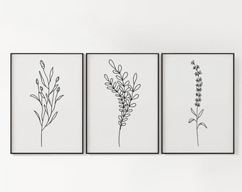 B+W Leafy Botanicals / Set of Three Prints / DIGITAL DOWNLOAD / Printable Wall Art / Neutrals