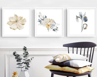 Vintage Style Florals Wall Art / DIGITAL DOWNLOAD / Three Prints / Watercolor Printable Artwork