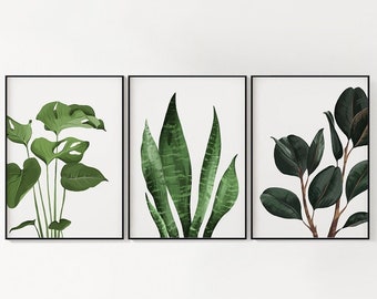 Plant Paradise Wall Art / Plant Lover / DIGITAL DOWNLOAD / Monstera, Snake Plant, Rubber Plant / Lush Greenery / Printable Wall Art