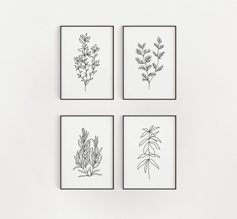 Black and White Botanical Wall Art / DIGITAL DOWNLOAD / Plant Etsy
